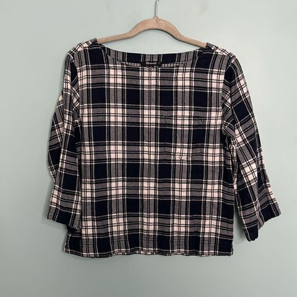 Madewell Boxy "Bedford" Flannel Tee 3/4 Sleeve Ink Plaid - Picture 2 of 8